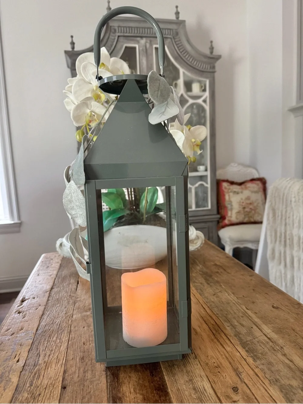 Gray Metal Glass Lantern for your LED Candle - Home Accents